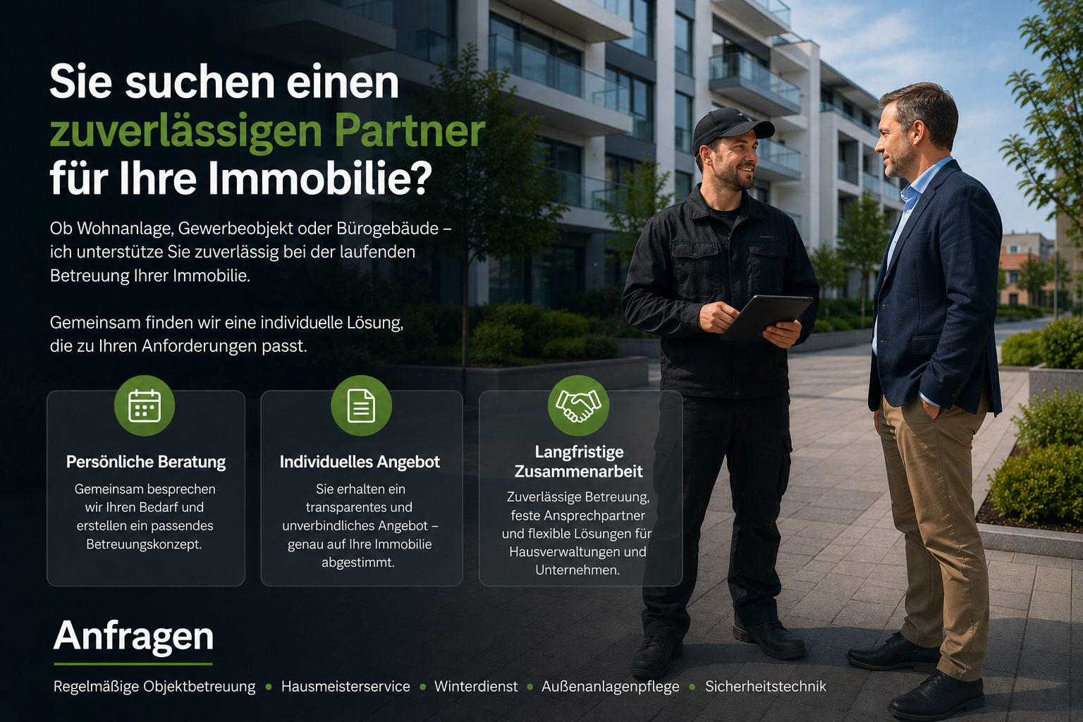 Hausmeisterservice für Gewerbe & Hausverwaltungen in Bad Oeynhausen Persönliche Beratung für Hausmeisterservice, Objektbetreuung und Außenanlagenpflege für Gewerbe, Hausverwaltungen in Bad Oeynhausen, Minden