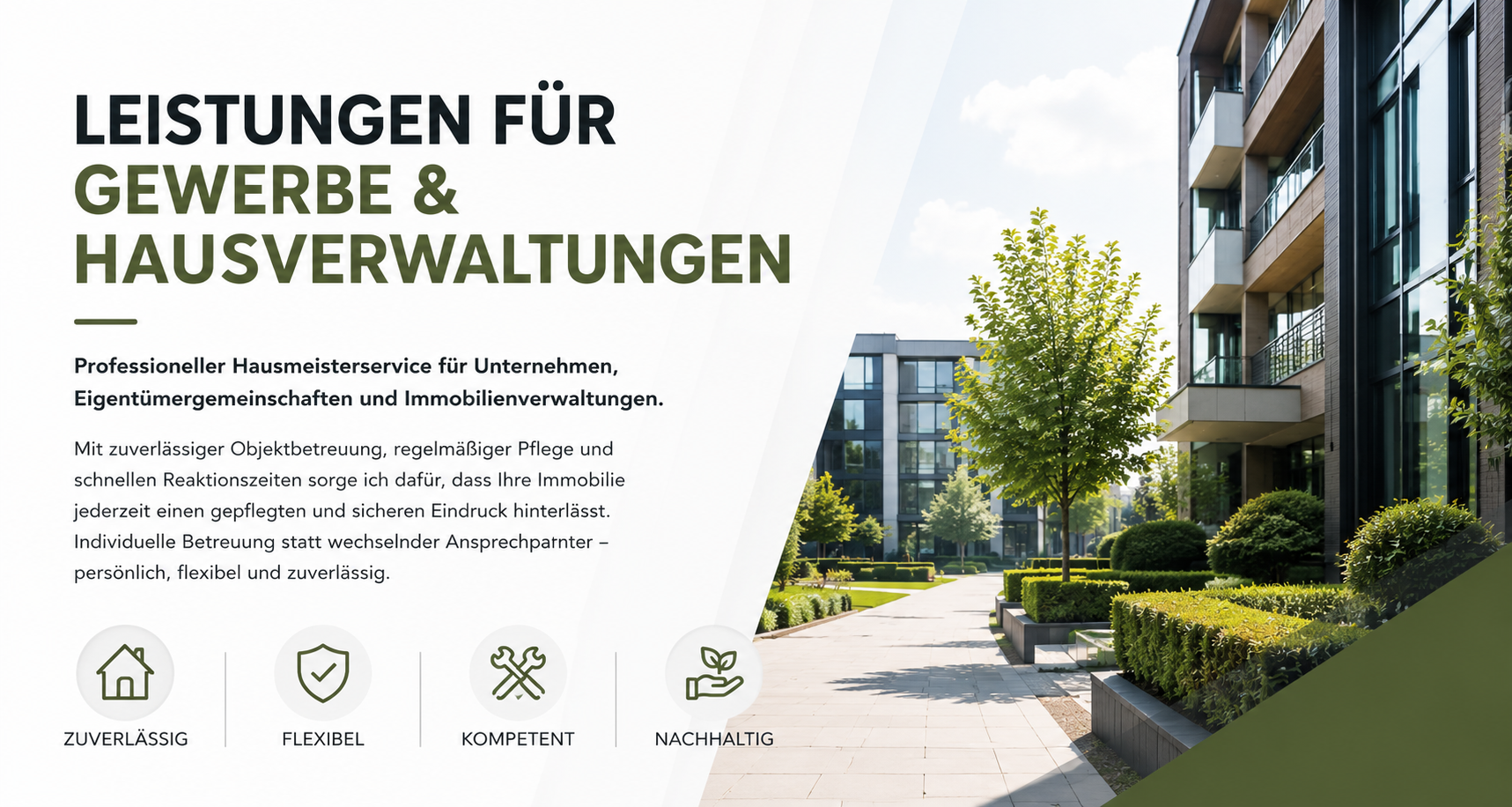 Objektbetreuung & Hausmeisterservice für Gewerbekunden Professioneller Hausmeisterservice mit Objektbetreuung, Gartenpflege, Winterdienst und Außenanlagenpflege in Bad Oeynhausen, Minden